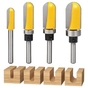 Exqutoo 4Pcs 1/4" Shank Carbide Round Nose Groove Router Bit Set | Template Router planing Head Set,Ball Bearing Engraving Router planing Head Wood Cutter Woodworking Tool Carving Cutting Tool in Saudi Arabia