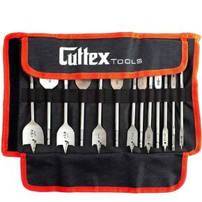 1/4 بوصة إلى 1-1/2 بوصة (6 مم - 38 مم) مجموعة رؤوس المثقاب بأسمائها الحقيقية من CUTTEX TOOLS، 13 قطعة من الأحجام الأكثر شيوعًا، مجموعة كاملة من القطع المسطحة شديدة التحمل، تتضمن حقيبة تخزين من النايلون in Kuwait