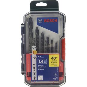 BOSCH BL14 14-Piece Assorted Set Three-Flat Shank Black Oxide Drill Bits for Applications in Light-Gauge Metal, Wood, Plastic in Saudi Arabia