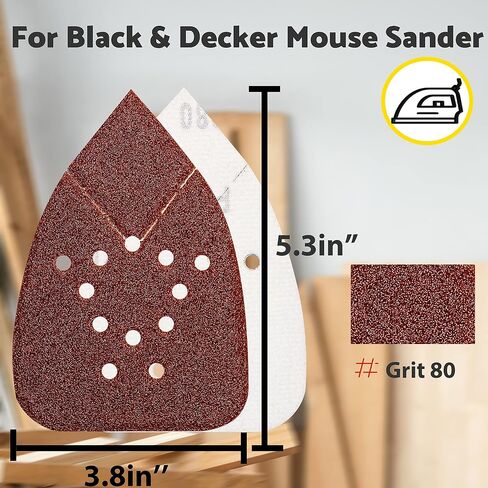 S&F STEAD & FAST Black and Decker Mouse Sanding Pads 60 Pack | 60, 80, 120, 150, 220 Grit Mouse Sander Sandpaper Assortment, 12 Hole, Hook and Loop, Detail Sander Pads with Tack Cloth in Saudi Arabia