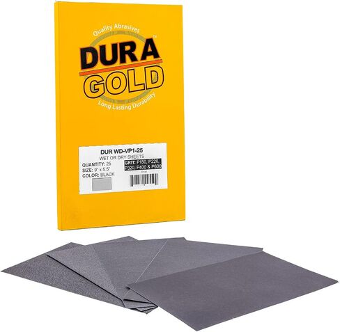 ورق صنفرة Dura-Gold Premium 2000 حبيبة رطبة أو جافة، مقاس 5-1/2 بوصة × 9 بوصة، صندوق مكون من 25 قطعة - صنفرة لون السيارة، التفاصيل، تلميع السيارات، الأثاث الخشبي، ماكينة صنفرة يدوية بلمسة نهائية معدنية in Kuwait
