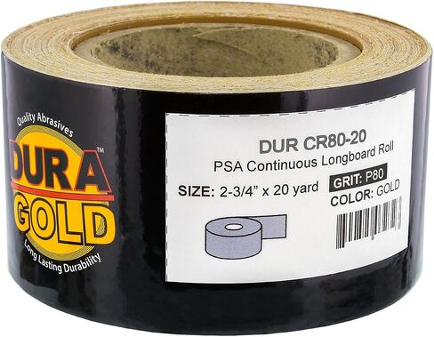 Dura-Gold Premium Gold 80 Grit PSA Longboard Sandpaper, 20 Yard Roll, 2-3/4" Wide, Self Adhesive Stickyback, Woodworking & Automotive Sandpaper Roll, Air File Sand Paper, Auto Sanding Blocks in Saudi Arabia