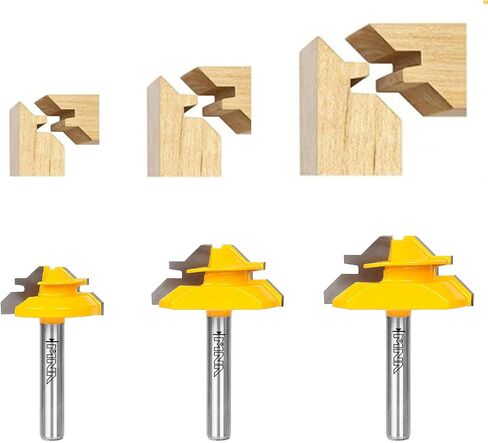 MNA 45 Degree Lock Miter Router Bit 3-piece Set, for 1/2", 5/8", 3/4" Cutting Height, 1/4 Inch Shank. Easy to Create Lock Miter Joint in Saudi Arabia