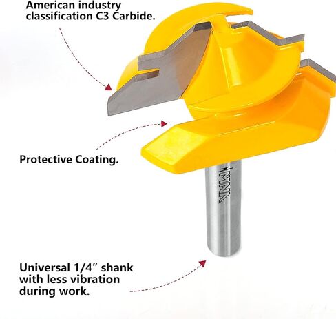 MNA 45 Degree Lock Miter Router Bit 3-piece Set, for 1/2", 5/8", 3/4" Cutting Height, 1/4 Inch Shank. Easy to Create Lock Miter Joint in Saudi Arabia
