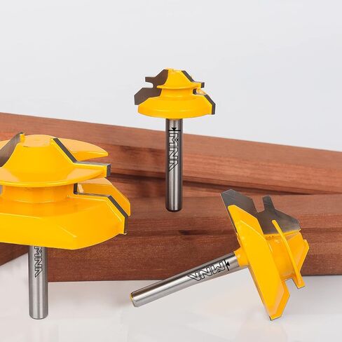 MNA 45 Degree Lock Miter Router Bit 3-piece Set, for 1/2", 5/8", 3/4" Cutting Height, 1/4 Inch Shank. Easy to Create Lock Miter Joint in Saudi Arabia