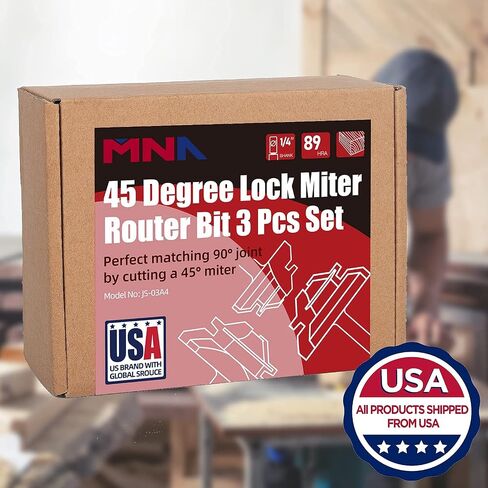 MNA 45 Degree Lock Miter Router Bit 3-piece Set, for 1/2", 5/8", 3/4" Cutting Height, 1/4 Inch Shank. Easy to Create Lock Miter Joint in Saudi Arabia