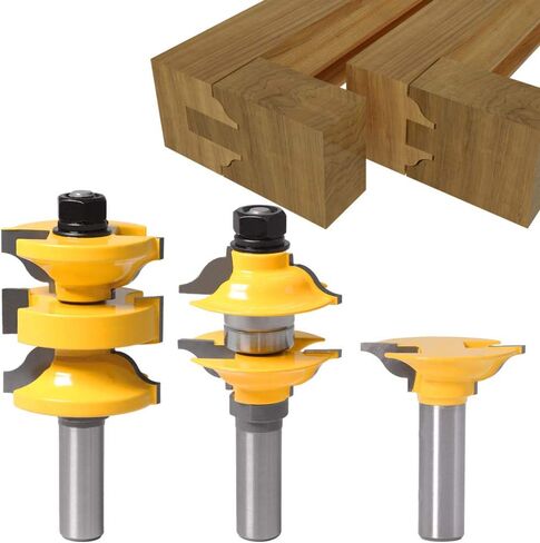 DBoyun 3pcs/Set Classical Extended Tenon Entry Door Rail and Stile Router Bit Set Woodworking Milling Cutter Door Frame Tenon and Knives Cutting with 1/2" Shank in Saudi Arabia