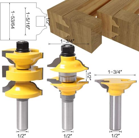 DBoyun 3pcs/Set Classical Extended Tenon Entry Door Rail and Stile Router Bit Set Woodworking Milling Cutter Door Frame Tenon and Knives Cutting with 1/2" Shank in Saudi Arabia