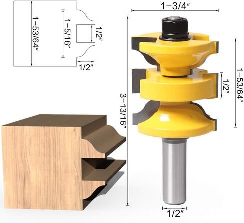 DBoyun 3pcs/Set Classical Extended Tenon Entry Door Rail and Stile Router Bit Set Woodworking Milling Cutter Door Frame Tenon and Knives Cutting with 1/2" Shank in Saudi Arabia