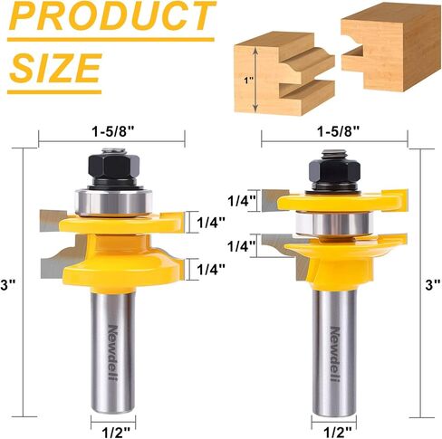 مجموعة رؤوس توجيه كبيرة من Ogee Rail and Stile Router 1/2 بوصة، مجموعة قضبان باب خزانة NewDeli ومجموعة قطع الراوتر الفولاذي 2 بت Ogee بعمق القطع 3/8 بوصة، حتى 2.5 سم من المخزون in Kuwait