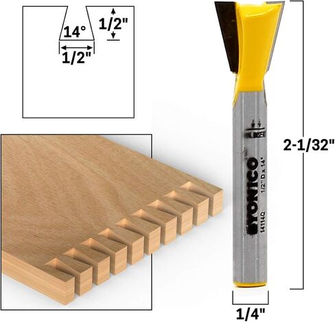 YONICO Dovetail Router Bit 14 Degree X 1/2-Inch 1/4-Inch Shank 14114q in Saudi Arabia