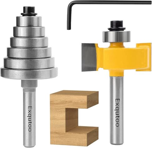 Exqutoo 1/4 Inch Shank Rabbet Router Bit Set with 6 Adjustable Bearing Carbide Tipped Rabbeting Bit(1/8",1/4",5/16"3/8",7/16",1/2") CNC Router Bits Woodworking Tools for Doors Drill Bit… in Saudi Arabia
