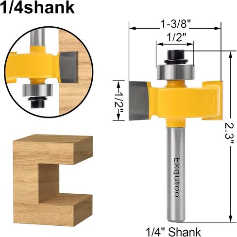 Exqutoo 1/4 Inch Shank Rabbet Router Bit Set with 6 Adjustable Bearing Carbide Tipped Rabbeting Bit(1/8",1/4",5/16"3/8",7/16",1/2") CNC Router Bits Woodworking Tools for Doors Drill Bit… in Saudi Arabia