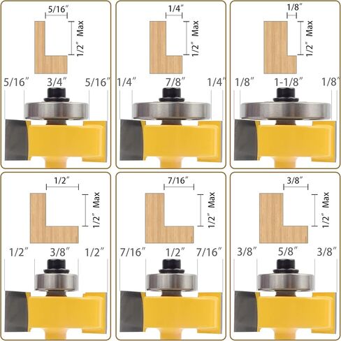 Exqutoo 1/4 Inch Shank Rabbet Router Bit Set with 6 Adjustable Bearing Carbide Tipped Rabbeting Bit(1/8",1/4",5/16"3/8",7/16",1/2") CNC Router Bits Woodworking Tools for Doors Drill Bit… in Saudi Arabia