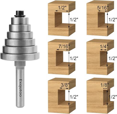 Exqutoo 1/4 Inch Shank Rabbet Router Bit Set with 6 Adjustable Bearing Carbide Tipped Rabbeting Bit(1/8",1/4",5/16"3/8",7/16",1/2") CNC Router Bits Woodworking Tools for Doors Drill Bit… in Saudi Arabia
