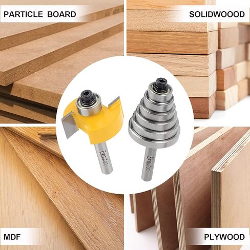 Exqutoo 1/4 Inch Shank Rabbet Router Bit Set with 6 Adjustable Bearing Carbide Tipped Rabbeting Bit(1/8",1/4",5/16"3/8",7/16",1/2") CNC Router Bits Woodworking Tools for Doors Drill Bit… in Saudi Arabia