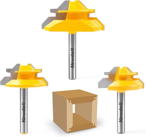 Newdeli 3PCS 45 Degree Lock Miter Router Bit Set 1/2 Inch Shank for 1/2", 3/4", 1" Cutting Height Joint Router Bits for Creating Lock Miter Joint in Saudi Arabia