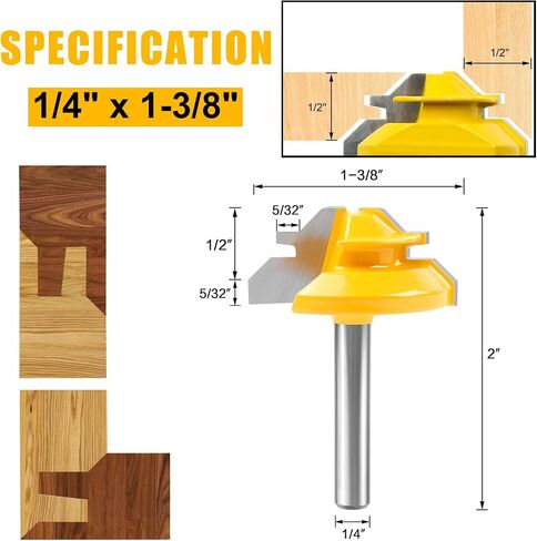 Newdeli 3PCS 45 Degree Lock Miter Router Bit Set 1/2 Inch Shank for 1/2", 3/4", 1" Cutting Height Joint Router Bits for Creating Lock Miter Joint in Saudi Arabia