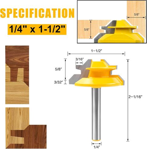 Newdeli 3PCS 45 Degree Lock Miter Router Bit Set 1/2 Inch Shank for 1/2", 3/4", 1" Cutting Height Joint Router Bits for Creating Lock Miter Joint in Saudi Arabia