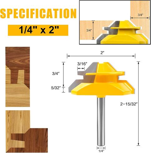 Newdeli 3PCS 45 Degree Lock Miter Router Bit Set 1/2 Inch Shank for 1/2", 3/4", 1" Cutting Height Joint Router Bits for Creating Lock Miter Joint in Saudi Arabia