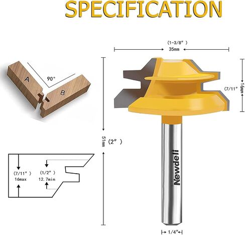 Newdeli 3PCS 45 Degree Lock Miter Router Bit Set 1/2 Inch Shank for 1/2", 3/4", 1" Cutting Height Joint Router Bits for Creating Lock Miter Joint in Saudi Arabia