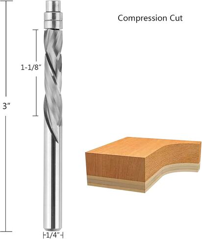 SpeTool Spiral Flush Trim Router Bit 1/4 Inch Shank 1-1/8 Inch Cutting Length Extra Long 3 Inch OVL, UP Down Compression Pattern Template Router Bit for Wood Trimming in Saudi Arabia