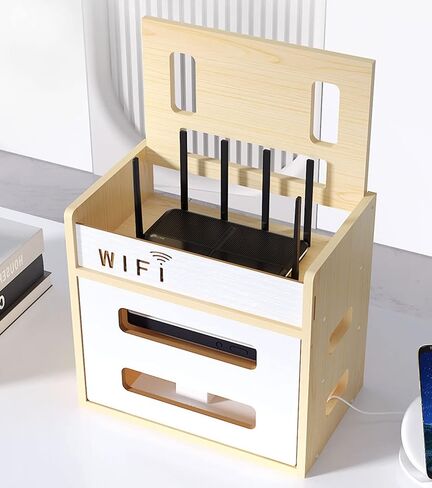 Router Storage Box Desktop Power Router Fences,Multi-layer Wooden WiFi Storage Rack with Grid Remote Control Set Top Box Storage Rack,A in Saudi Arabia