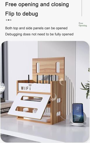 Router Storage Box Desktop Power Router Fences,Multi-layer Wooden WiFi Storage Rack with Grid Remote Control Set Top Box Storage Rack,A in Saudi Arabia