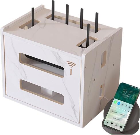 Wireless Router Storage Box,Wooden Power Router Fences Standing Shelf Units,Multi-Layers WiFi Router Desktop Storage Box,13.4 * 10.1 * 11" in Saudi Arabia
