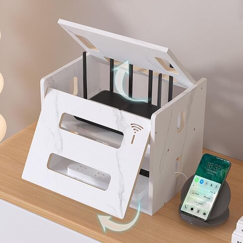 Wireless Router Storage Box,Wooden Power Router Fences Standing Shelf Units,Multi-Layers WiFi Router Desktop Storage Box,13.4 * 10.1 * 11" in Saudi Arabia