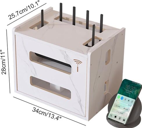 Wireless Router Storage Box,Wooden Power Router Fences Standing Shelf Units,Multi-Layers WiFi Router Desktop Storage Box,13.4 * 10.1 * 11" in Saudi Arabia