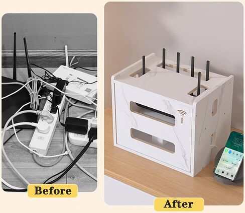 Wireless Router Storage Box,Wooden Power Router Fences Standing Shelf Units,Multi-Layers WiFi Router Desktop Storage Box,13.4 * 10.1 * 11" in Saudi Arabia
