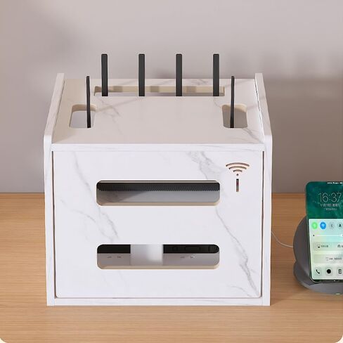 Wireless Router Storage Box,Wooden Power Router Fences Standing Shelf Units,Multi-Layers WiFi Router Desktop Storage Box,13.4 * 10.1 * 11" in Saudi Arabia