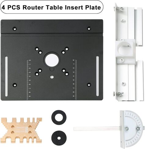 C8 4PCS Aluminium Router Table Insert Plate with Miter Gauge, Wood Router Flip Plate for Woodworking, Wood Milling Flip Board for Wood Router Trimmer in Kuwait