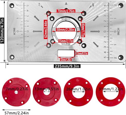 لوحة إدخال طاولة التوجيه QYQRQF، لوحة توجيه من الألومنيوم لطاولة النجارة، لوحة تركيب، أدوات خشبية، آلة طحن وتشذيب مع ملحقات (أحمر) in Kuwait