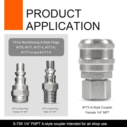 S-775 1/4" FNPT A-Style Push Type Coupler, for the Following A-Style Plugs: #778, 777, 777-4, 777-6, 1777-4, and #1777-6 (4PCS) in Saudi Arabia