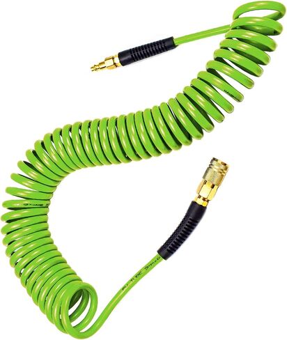 YOTOO Polyurethane Recoil Air Hose, Air Compressor Hose 1/4" Inner Diameter by 25' Long with Bend Restrictor, 1/4" Industrial Quick Coupler and Plug, Blue in Saudi Arabia