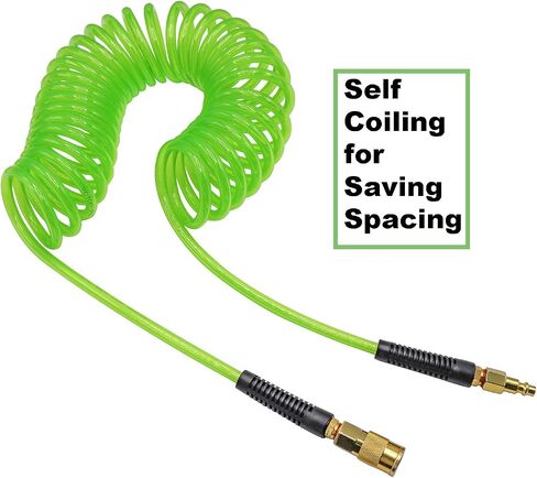 YOTOO Polyurethane Recoil Air Hose, Air Compressor Hose 1/4" Inner Diameter by 25' Long with Bend Restrictor, 1/4" Industrial Quick Coupler and Plug, Blue in Saudi Arabia