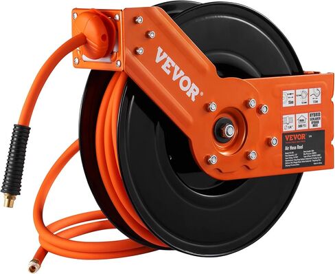 بكرة خرطوم هواء قابلة للسحب من VEVOR، خرطوم هواء هجين 3/8 بوصة × 50 قدم بحد أقصى 300 رطل لكل بوصة مربعة، بكرة خرطوم ضاغط الهواء مع 5 بوصات، بكرة فولاذية مزدوجة الذراع شديدة التحمل للتثبيت على السقف/الجدار in Kuwait