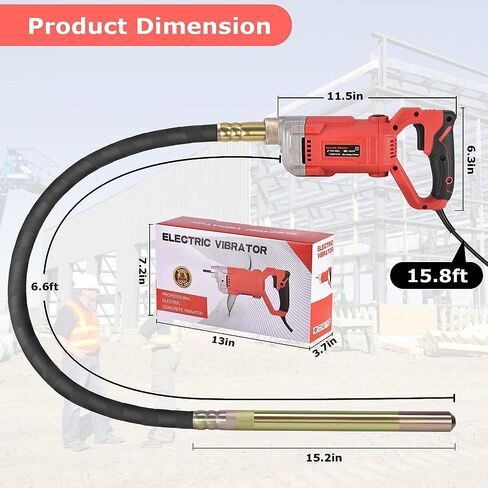 Seeutek Concrete Vibrating Tool, 1500W 6.6FT Handheld Cement Vibrator | Portable Electric Concrete Vibration Tool 13000 VPM Pencil Concrete Vibrator for Removing Air Bubbles and Compacting Concrete in Saudi Arabia