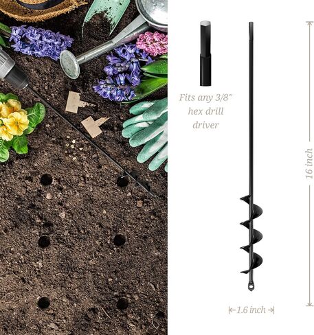K-Brands Auger Drill Bit for Planting – 1.6 x 16 Inch & 3.5 x 16 Inch Set - Garden Spiral Hole Drill and Bulb Planter Tool - Bedding Plants, Umbrella Holes - 3/8 Inch Hex Drive Drill in Kuwait