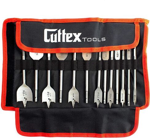 1/4 بوصة إلى 1-1/2 بوصة (6 مم - 38 مم) مجموعة رؤوس المثقاب بأسمائها الحقيقية من CUTTEX TOOLS، 13 قطعة من الأحجام الأكثر شيوعًا، مجموعة كاملة من القطع المسطحة شديدة التحمل، تتضمن حقيبة تخزين من النايلون in Kuwait
