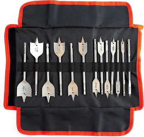 1/4 بوصة إلى 1-1/2 بوصة (6 مم - 38 مم) مجموعة رؤوس المثقاب بأسمائها الحقيقية من CUTTEX TOOLS، 13 قطعة من الأحجام الأكثر شيوعًا، مجموعة كاملة من القطع المسطحة شديدة التحمل، تتضمن حقيبة تخزين من النايلون in Kuwait