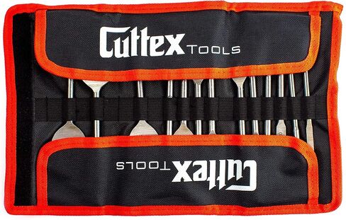 1/4 بوصة إلى 1-1/2 بوصة (6 مم - 38 مم) مجموعة رؤوس المثقاب بأسمائها الحقيقية من CUTTEX TOOLS، 13 قطعة من الأحجام الأكثر شيوعًا، مجموعة كاملة من القطع المسطحة شديدة التحمل، تتضمن حقيبة تخزين من النايلون in Kuwait