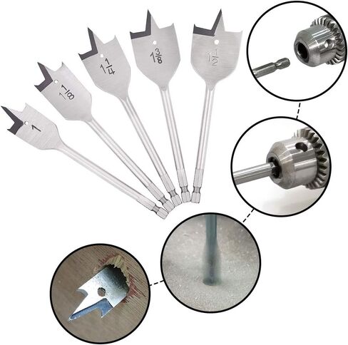 COMOWARE Spade Drill Bit Set- Paddle Flat Bits, Hole Cutter, Titanium Coating, Carbon Steel, Woodworking, 6-Pieces, 3/8"-1" in Saudi Arabia