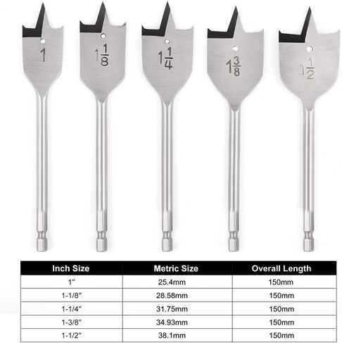 COMOWARE Spade Drill Bit Set- Paddle Flat Bits, Hole Cutter, Titanium Coating, Carbon Steel, Woodworking, 6-Pieces, 3/8"-1" in Saudi Arabia