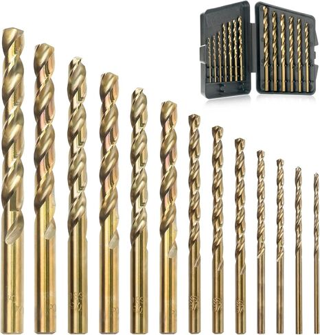 GMTOOLS 29Pcs Cobalt Drill Bit Set, 135 Degree Tip High Speed Steel with Black and Gold Finish, Stainless Steel, Plastic and Wood with Metal Indexed Storage Case 1/16"-1/2" in Kuwait