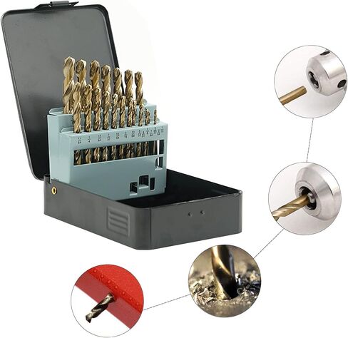 GMTOOLS 29Pcs Cobalt Drill Bit Set, 135 Degree Tip High Speed Steel with Black and Gold Finish, Stainless Steel, Plastic and Wood with Metal Indexed Storage Case 1/16"-1/2" in Saudi Arabia