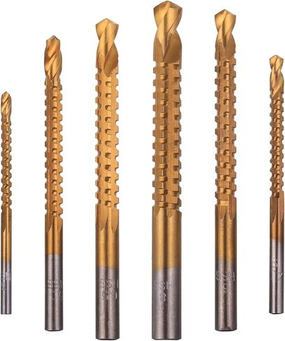 Rocaris 6 Pack Titanium Coated HSS Twist Drill Bits, 3-8mm Serrated Side Cutting Drill Bit Woodworking Tools for Plastic Metal Wood Hole in Kuwait