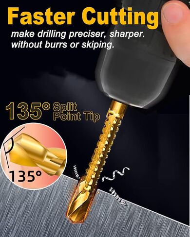 Rocaris 6 Pack Titanium Coated HSS Twist Drill Bits, 3-8mm Serrated Side Cutting Drill Bit Woodworking Tools for Plastic Metal Wood Hole in Kuwait